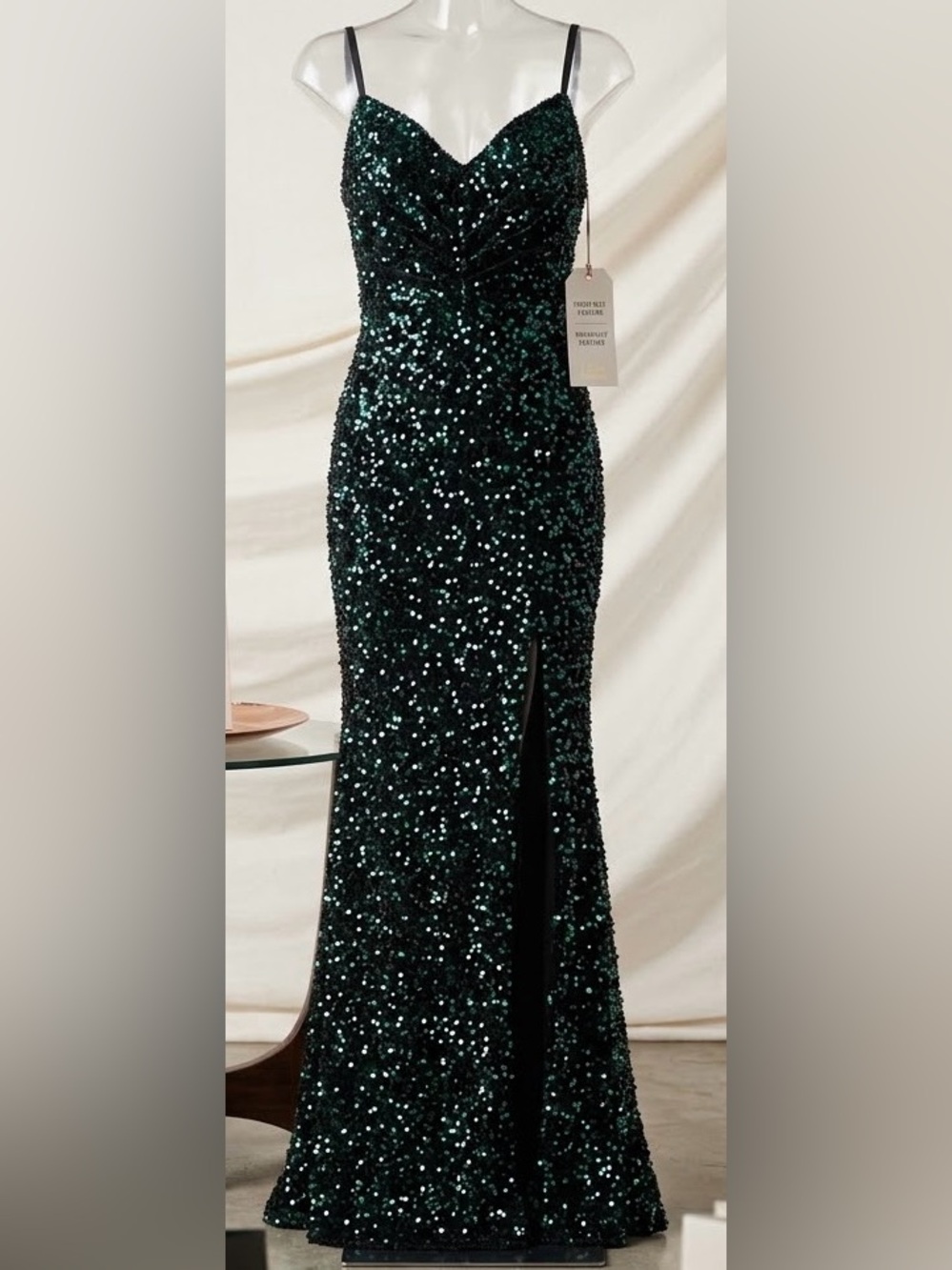 Stunning Emerald Green Sequin Maxi Dress with Slit